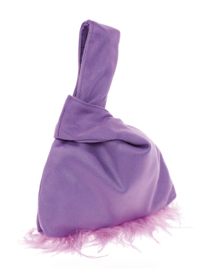 Japanese suede clutch bag with feathers