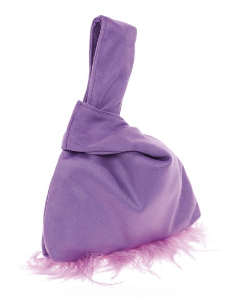 Japanese suede clutch bag with feathers