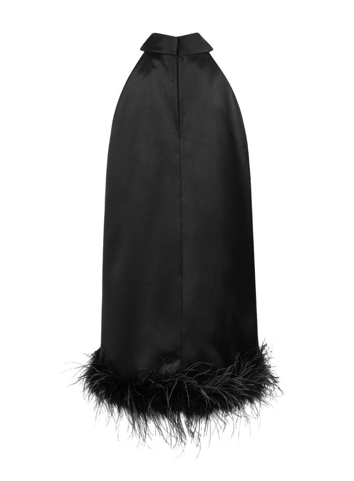 Cocktail dress with feathers and halter neckline