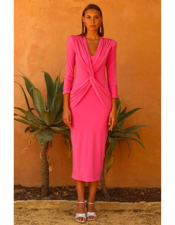 Vestido cruzado escote en V rosa