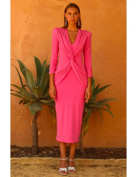 Vestido cruzado escote en V rosa