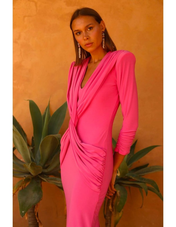 Vestido cruzado escote en V rosa 2