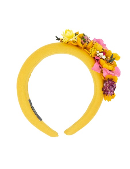 Diadema acolchada para invitada con flores preservadas multicolor para Cala by Lilian