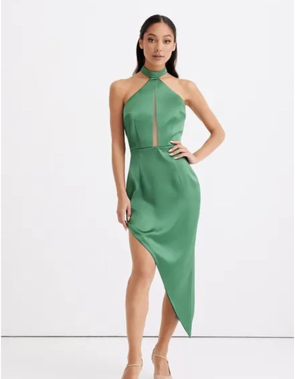 Asymmetric halter neckline party dress