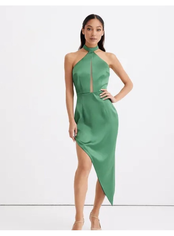 Vestido de fiesta asimétrico escote halter