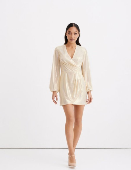 Mini robe de soirée fluide à manches longues