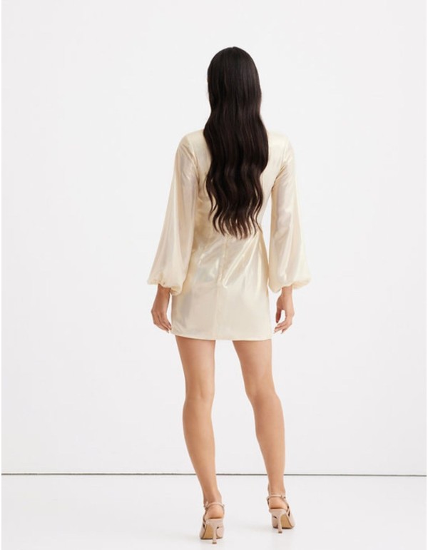 Long sleeved flowing mini dress with neckline 2