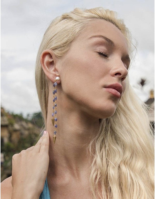 Long party earrings with blue stones 2