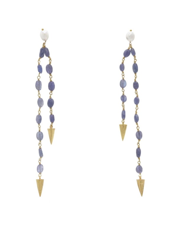 Boucles d'oreilles longues avec pierres bleues