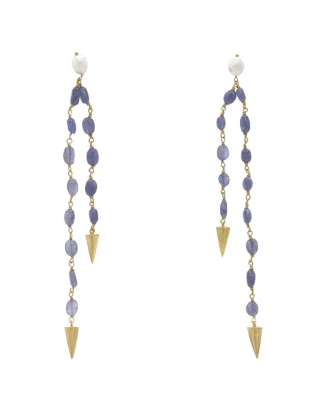 Boucles d'oreilles longues avec pierres bleues