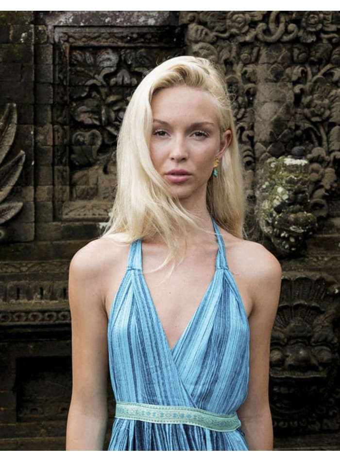 Gold party earrings with turquoise stone