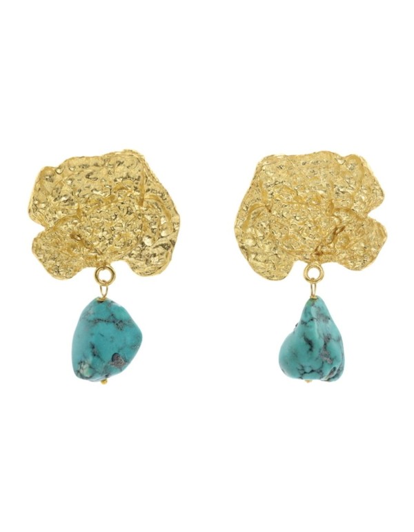 Gold party earrings with turquoise stone