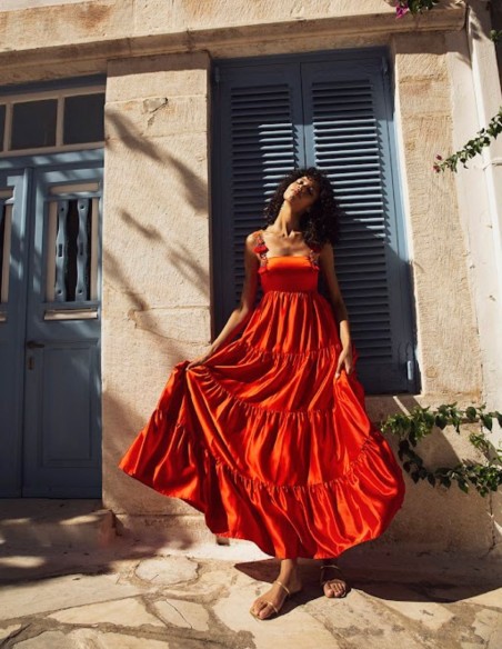 Vestido de fiesta largo con tirantes de abalorios