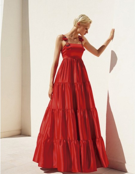 Vestido de fiesta largo con tirantes de abalorios