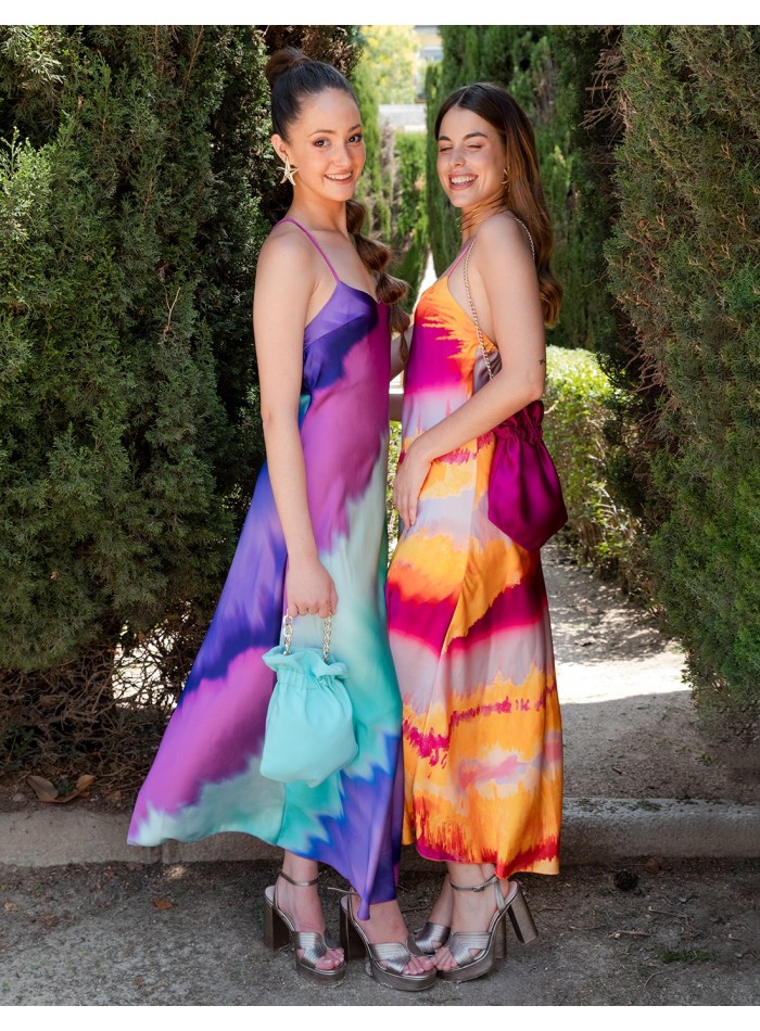 Tie-dye strapless and cross-back guest dress