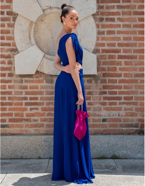 Evening dress with side cut-out and asymmetric bow neckline 2