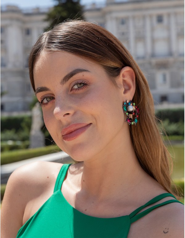 Multicoloured circular wave evening earrings