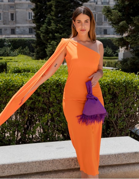 Japanese suede clutch bag with feathers