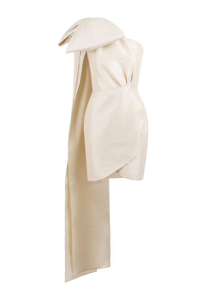 Asymmetric party dress with off-the-shoulder...