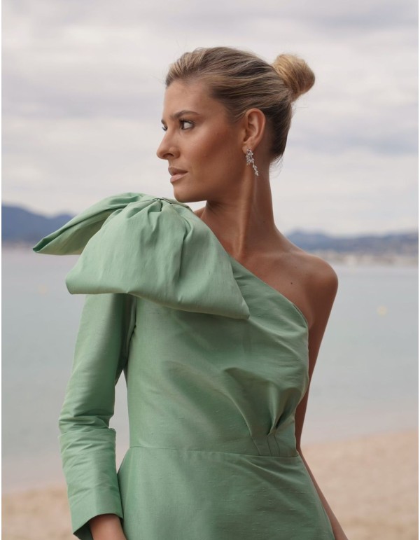 Vestido de fiesta largo escote asimétrico y lazada -...