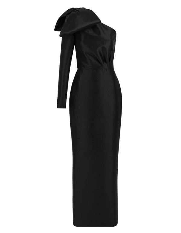 Robe longue de fête à encolure asymétrique et dentelle -...