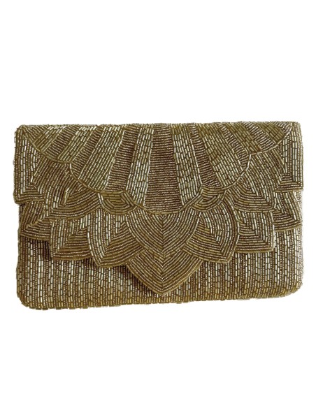 Cartera de mano dorada de pedrería para invitadas