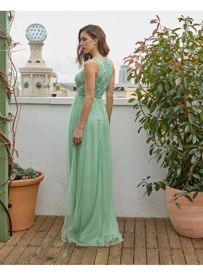 Long party dress with tulle skirt and...