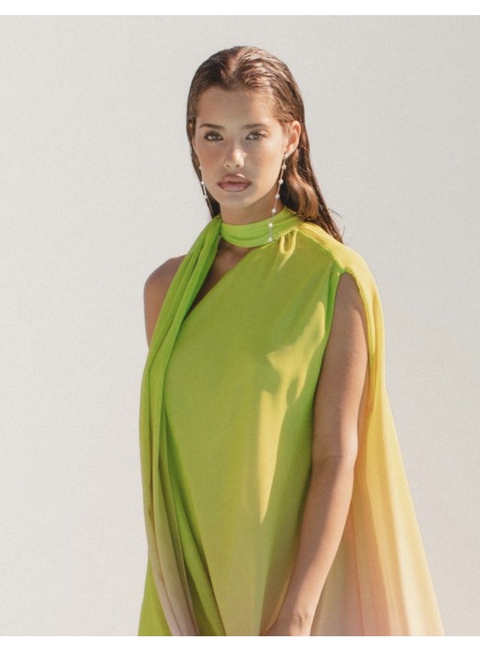 Vestido largo escote asimétrico multicolor