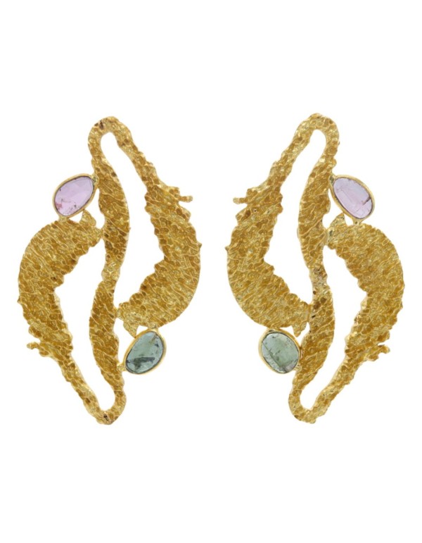 Pendientes de fiesta algas con piedras naturales