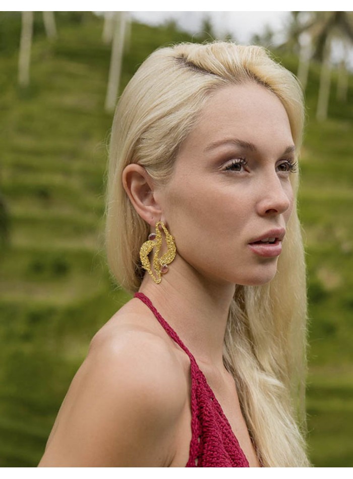 Pendientes de fiesta algas con piedras naturales