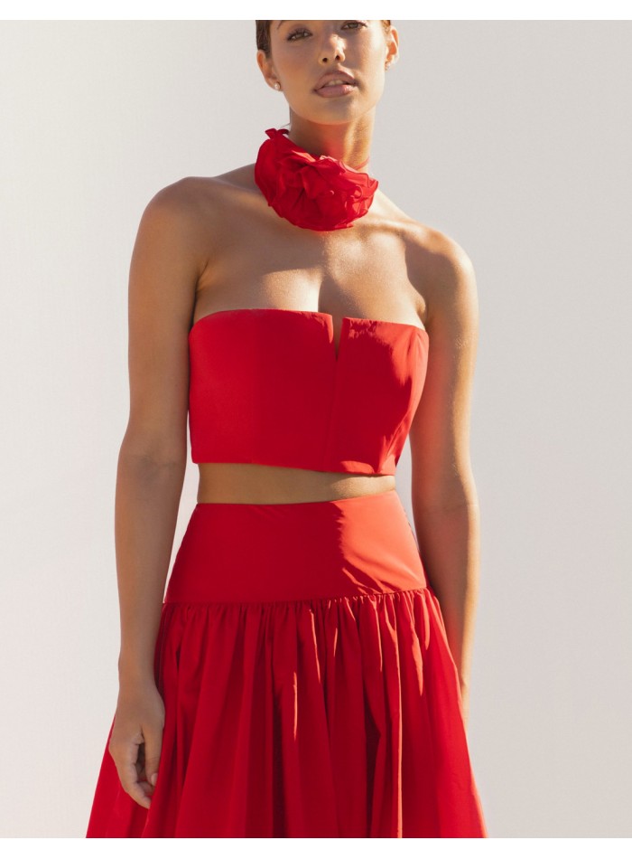 Strapless party top with flower detail