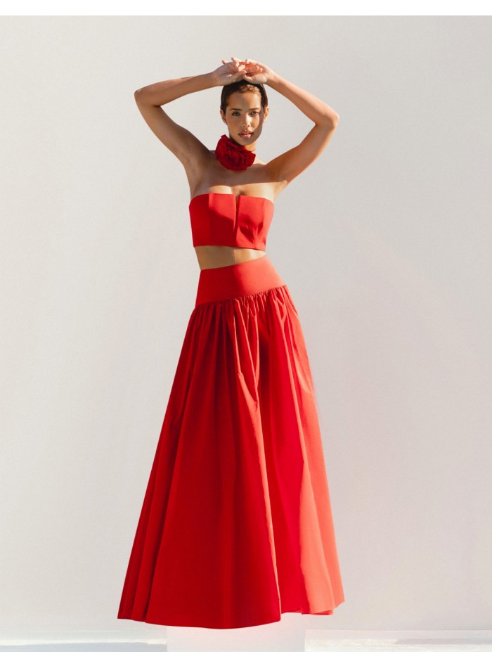 Top de fête sans bretelles avec détails floraux