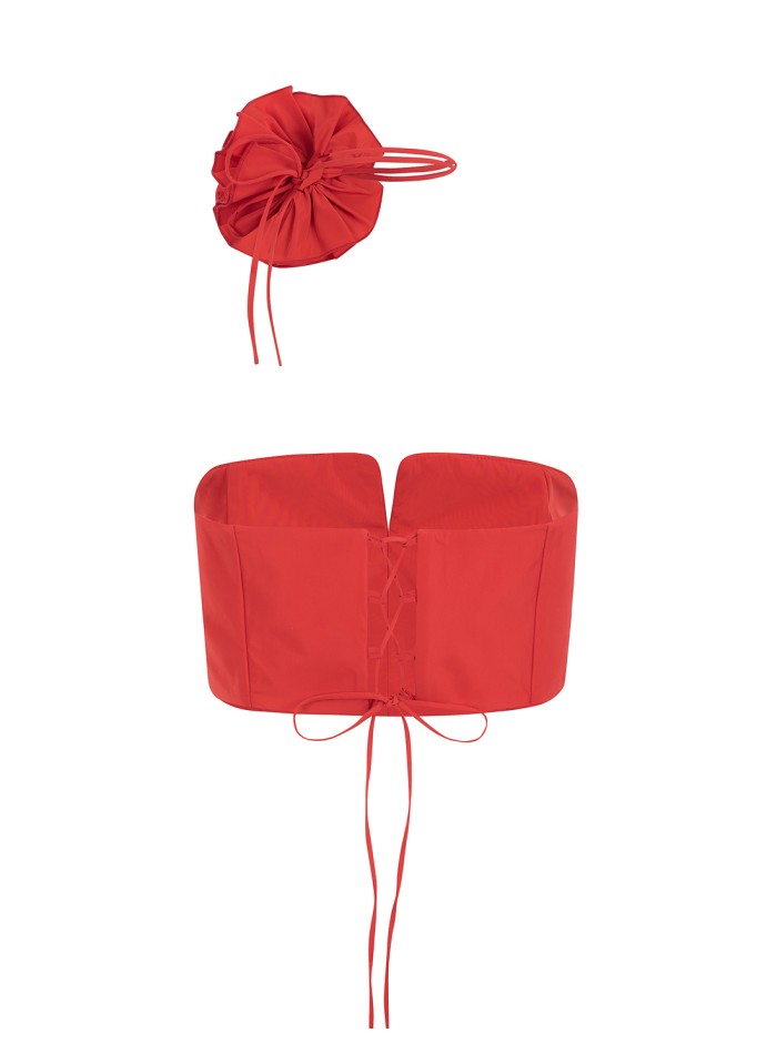 Strapless party top with flower detail