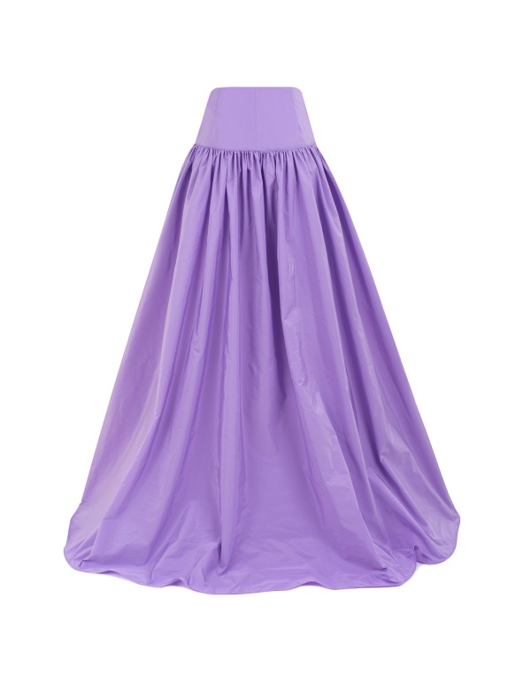 Falda larga de fiesta con cintura marcada y fruncidos lila