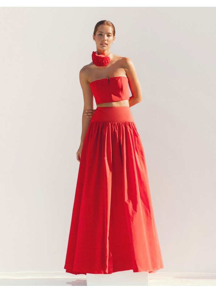 Long party skirt with high waist and ruffles