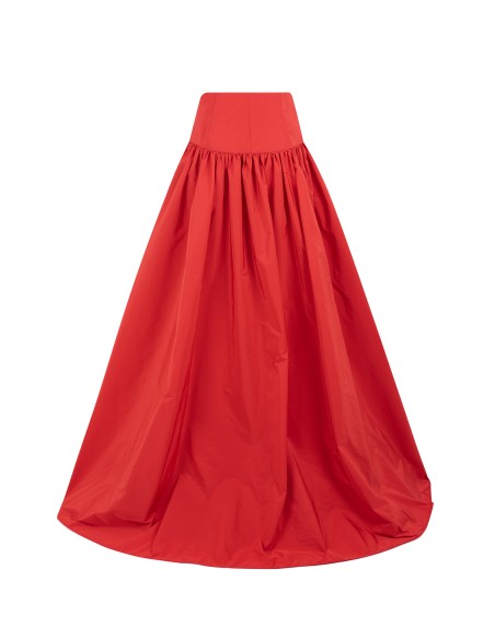 Long party skirt with high waist and ruffles red
