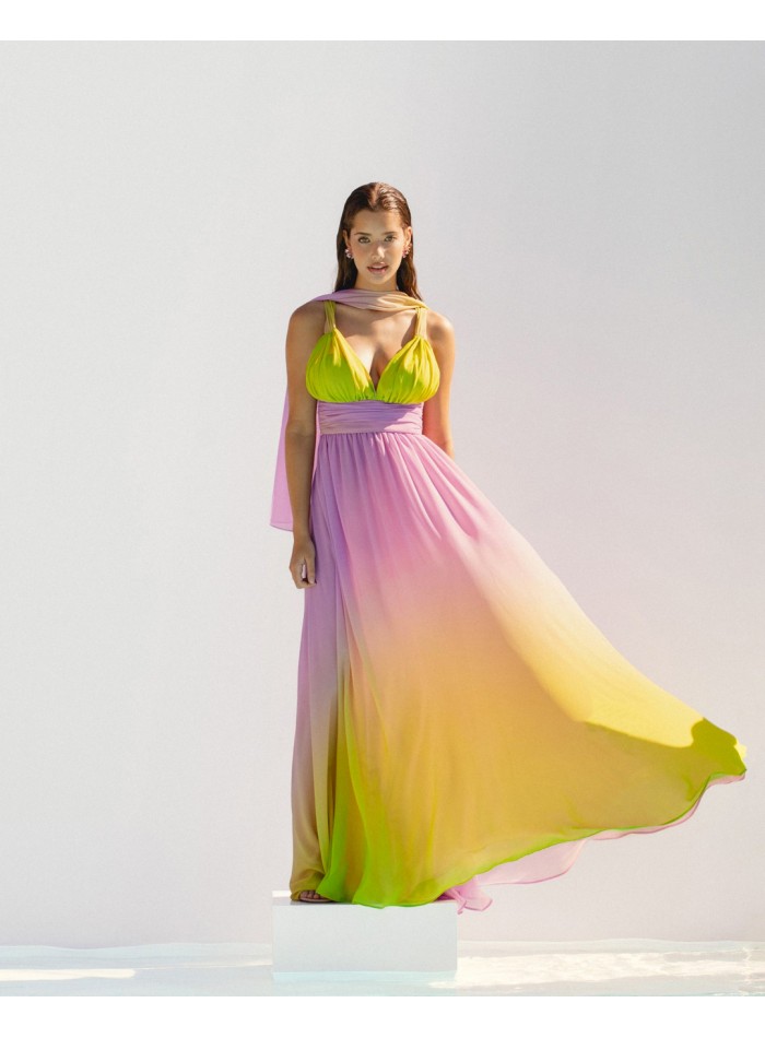 Fluid gradient long dress with cape detail