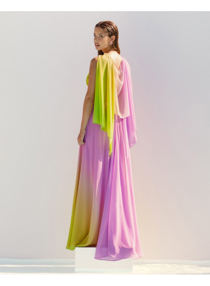 Fluid gradient long dress with cape detail