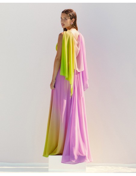 Fluid gradient long dress with cape detail
