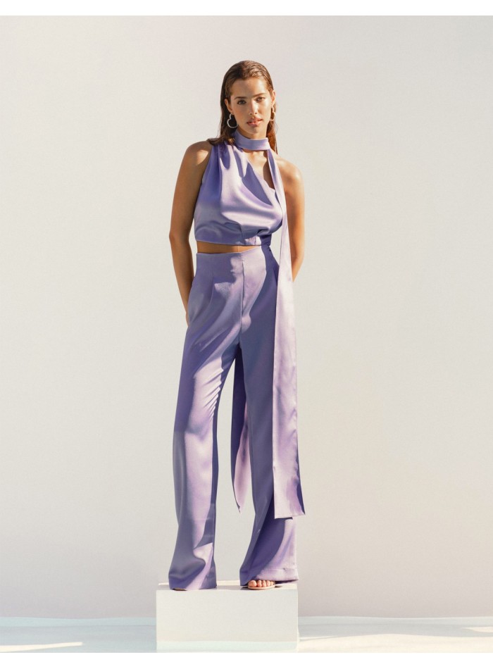 Fluid high waist long party pants lilac