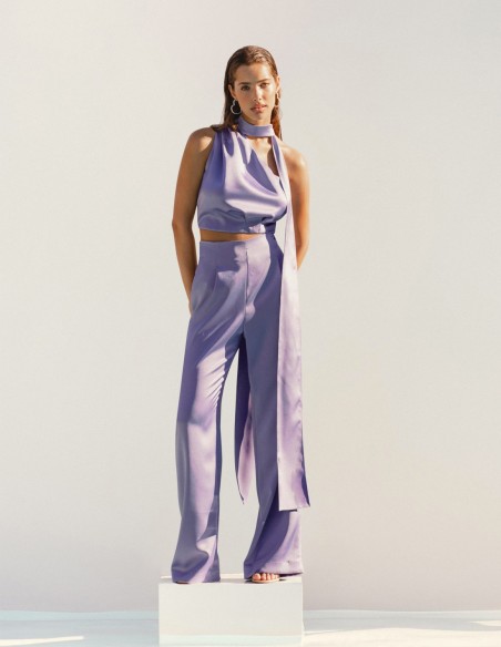 Fluid high waist long party pants lilac