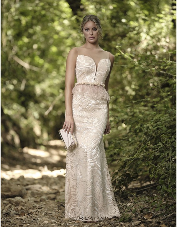 Long party dress embroidered with sequins