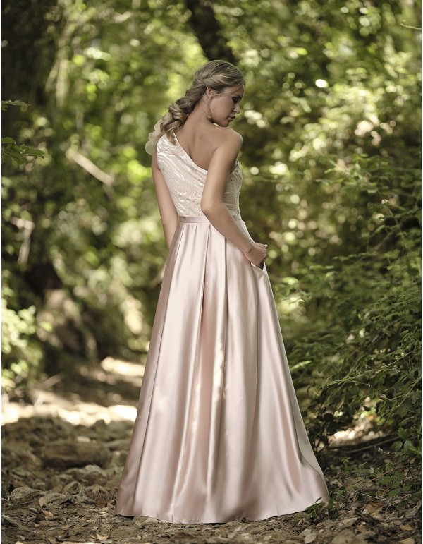 Long party dress with sequin bodice and satin skirt 2