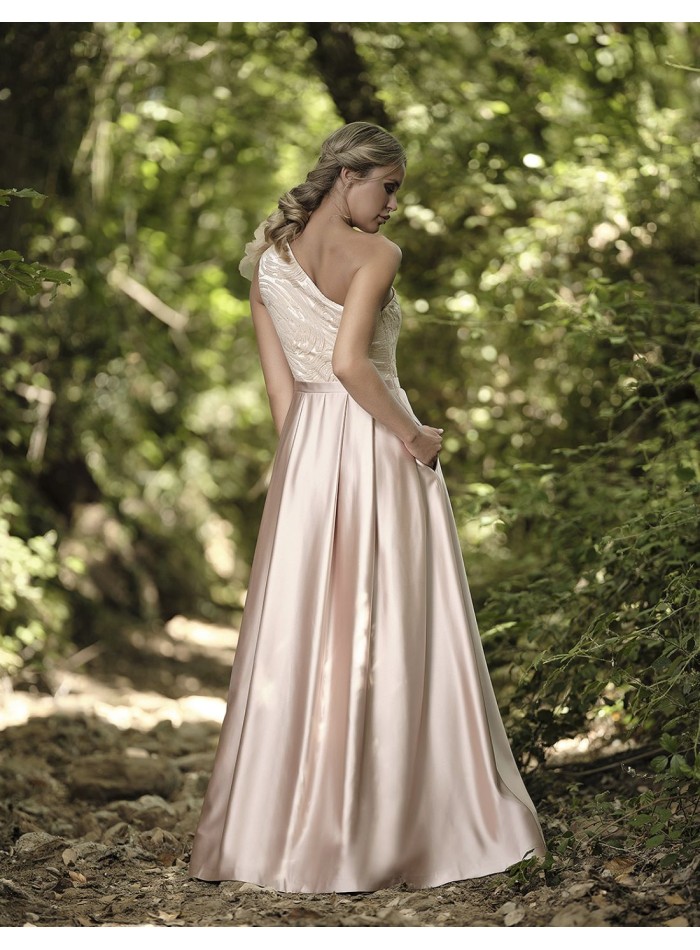 Long party dress with sequin bodice and satin...