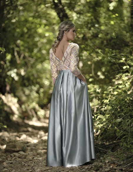 Long dress with sequins and satin skirt