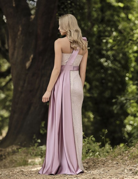 Long party dress with sequins and satin overskirt