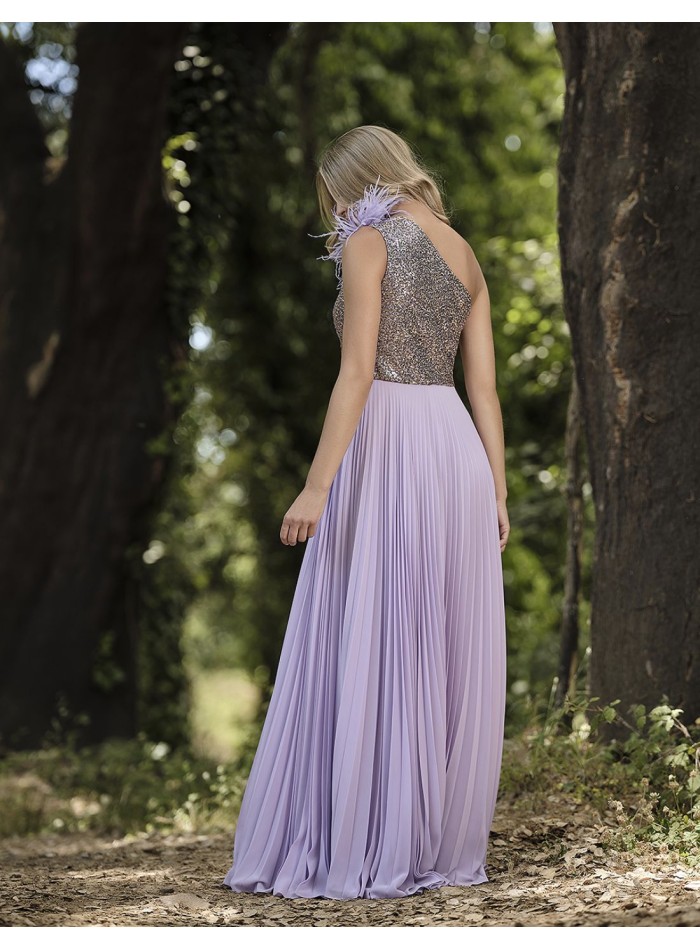 Robe de soirée plissée avec corsage à paillettes