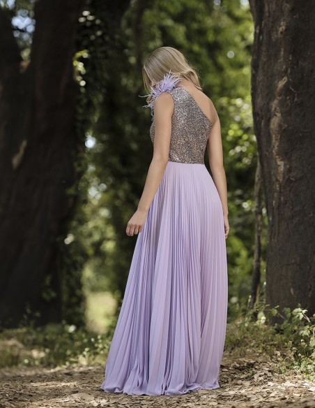 Pleated party dress with sequin bodice