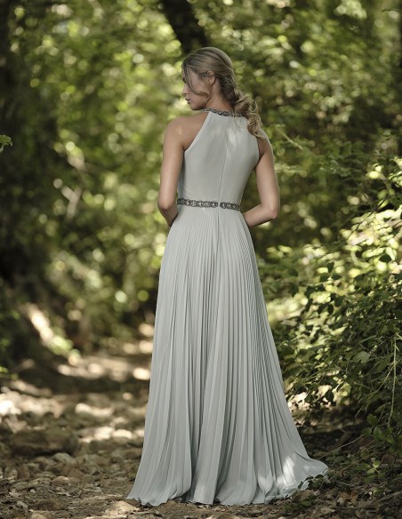 Long pleated ball gown with rhinestones