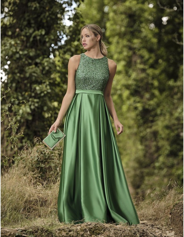 Vestido de fiesta largo satinado con lentejuelas